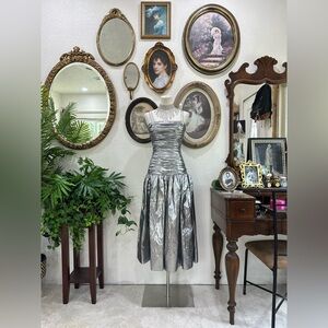 Vintage Gunmetal Metallic Ruched Dress - Size small